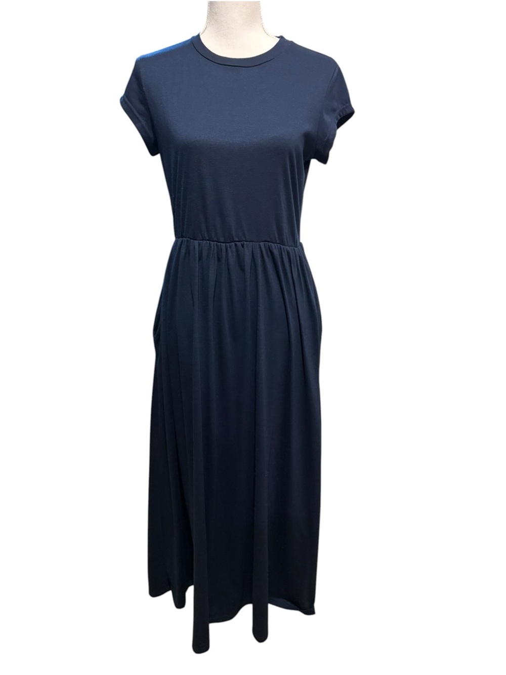 Ursime Cap Sleeve Navy Maxi Dress with Pockets.  Size M
